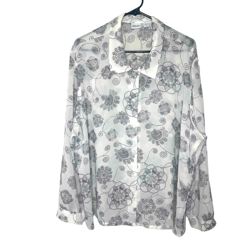 Haband Black White Semi Sheer Button Up/ Down Blouse Shirt 3X